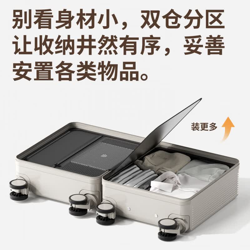 稻草人新款行李箱女20*30*40加厚耐用拉杆箱14寸登机箱轻便耐用旅行箱 白加紫【双层防爆拉链+双充电接口+后置隐藏杯架】 14寸航空可登机