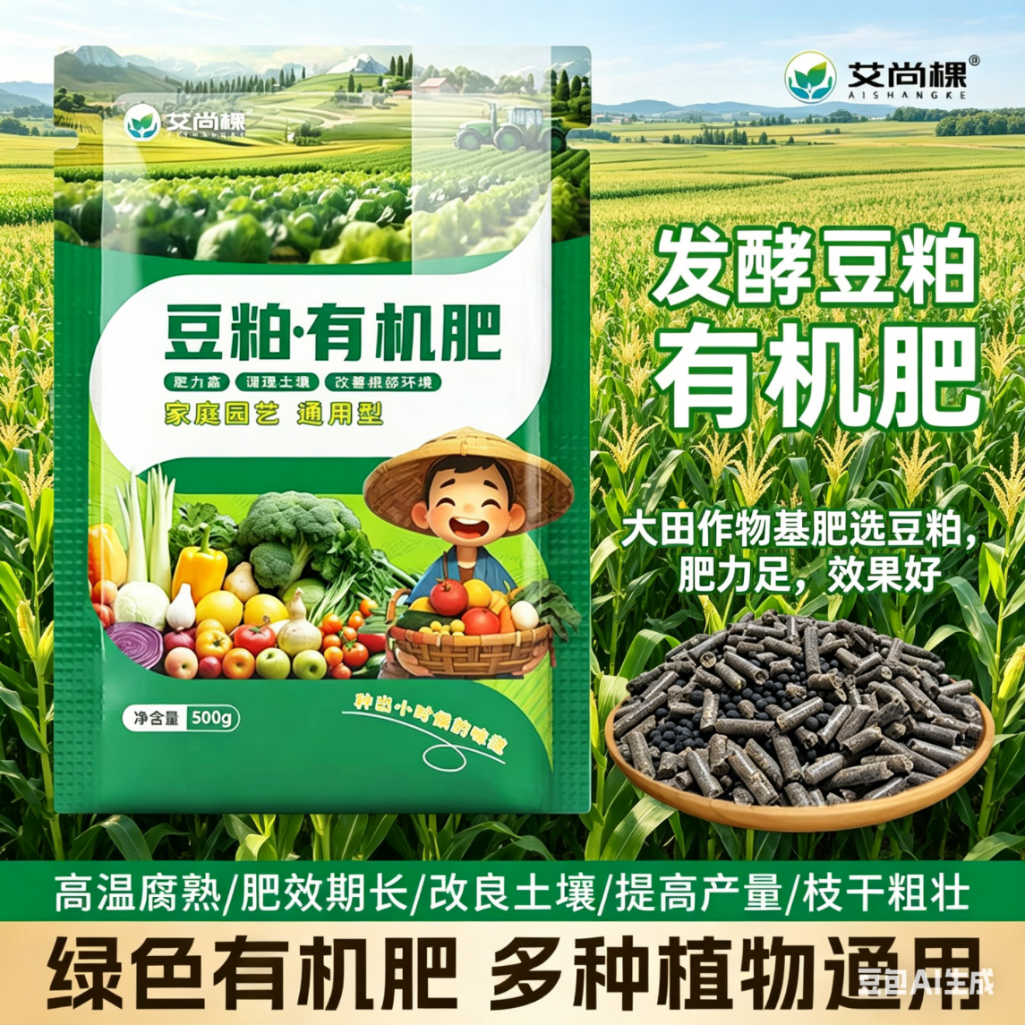 豆粕有机肥腐熟发酵家用种菜果树花卉肥料通用型生物有机长效底肥 500克5袋