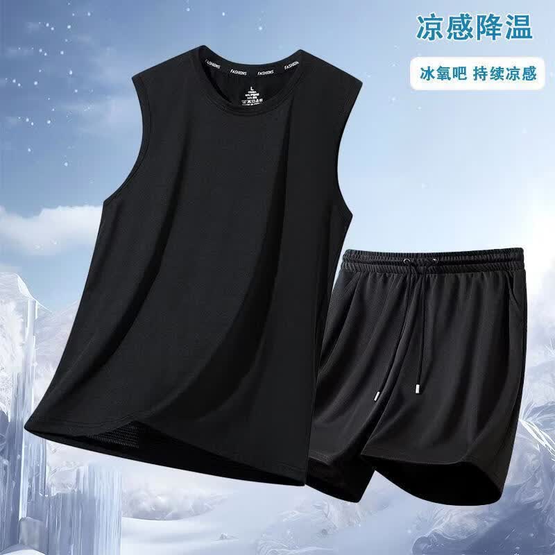 ZSCK【2件套】冰丝凉感背心短裤男夏季薄款透气速干网眼无袖t恤裤子 纯灰【背心短裤-蝴网套装】 薄款 2XL 【建议130-145斤】) ZSCK【2件套】冰丝凉感背心短裤男夏季薄款透气速干网眼无袖t恤裤子 纯灰【背心短裤-蝴网套装】 薄款 2XL 【建议130-145斤】)