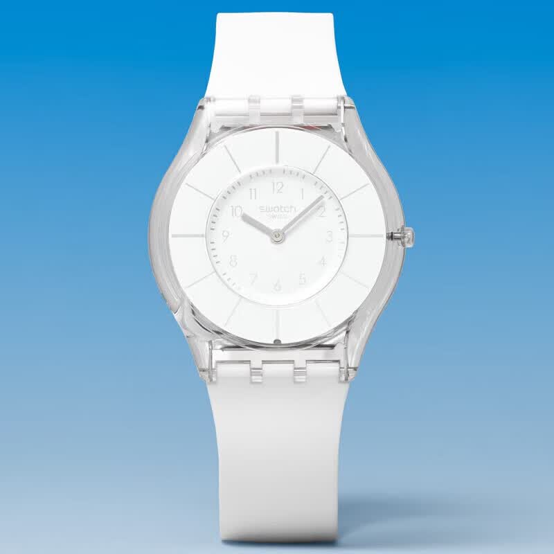 斯沃琪(Swatch)瑞士手表 蝉翼白2.0超薄考试静音手表 生日礼物 男女时尚石英表 【精美礼袋】蝉翼白2.0 SS08K102-S14
