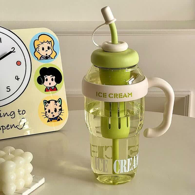 亚创优品+塑料杯水杯男女便携运动水杯大容量泡茶水杯防漏学生杯太空杯子 粉色 1300ML