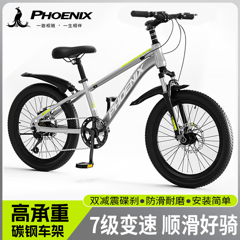 凤凰（Phoenix）凤凰儿童山地自行车3-5-8-15-18岁单车男女减震变速22寸灰色