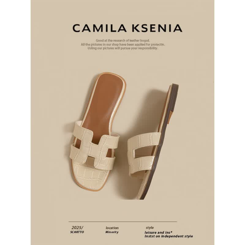 CAMILA KSENIA拖鞋女士2026年新款夏季休闲百搭时尚沙滩平底一字拖外穿凉拖鞋子 奶杏色 37