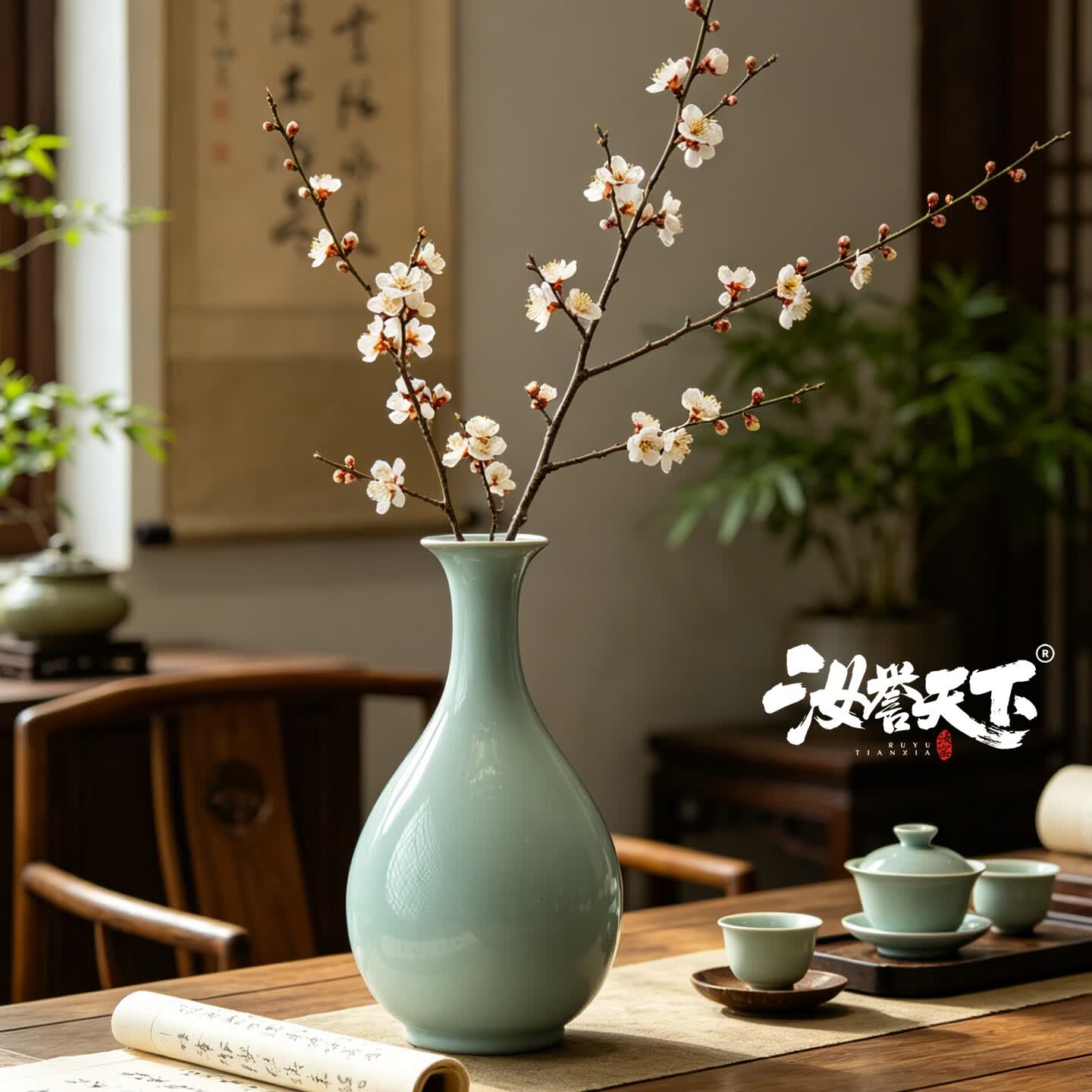 汝誉天下汝窑花瓶玉壶春瓶梅瓶河南汝州汝瓷天青色冰裂纹轻奢客厅陶瓷摆件 玉壶春瓶22cm