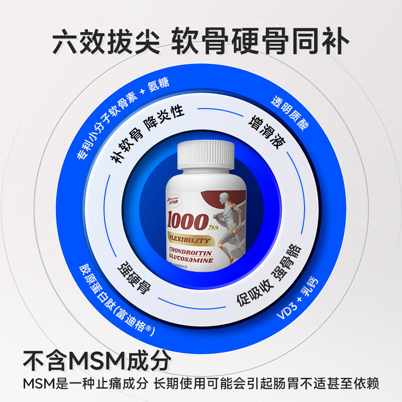 Nutrimaster氨糖软骨素钙片 成人中老年补钙骨胶原护膝盖关节腰腿疼 美国进口 软硬骨钙同补复合氨糖 120粒*1瓶