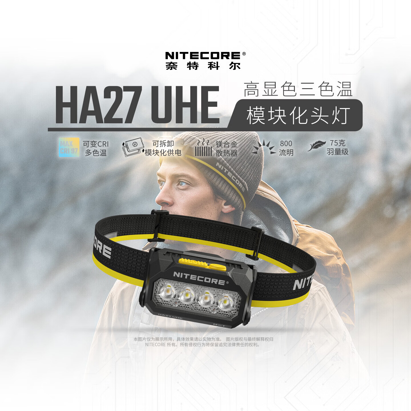 NITECORE奈特科尔HA27 UHE户外轻量头灯野外露营夜间多色温照明灯电池可拆