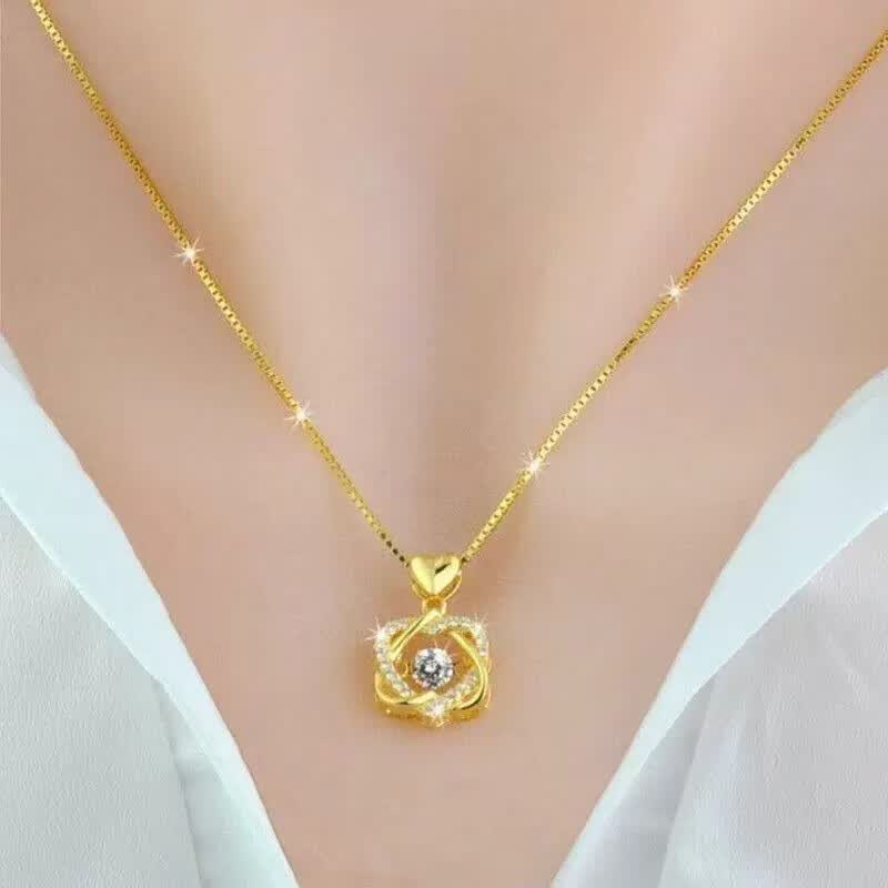 正品越南沙金项链女士锁骨金色项链爱心吊坠韩版女送女友妈妈 水波链