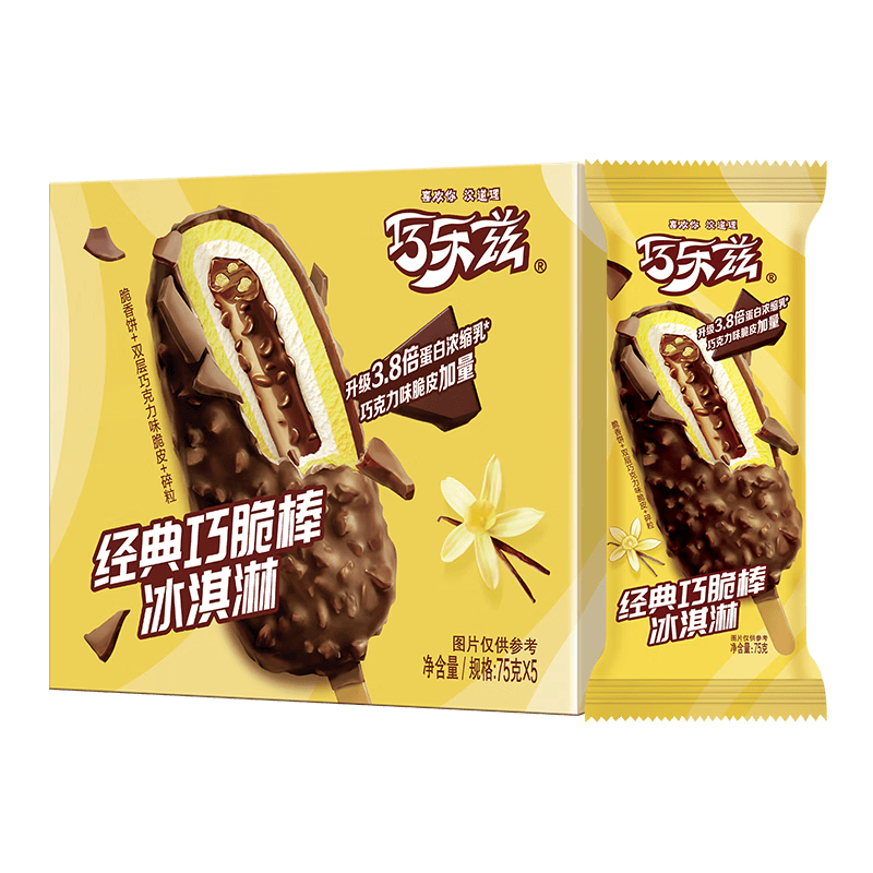伊利巧乐兹巧脆棒脆香饼巧克力味冰淇淋75g*5支/盒