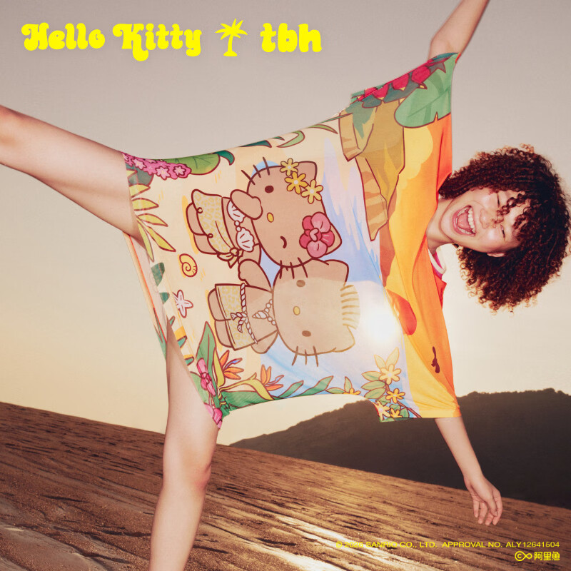 野兽派家居（tbh）Hello Kitty满印T恤沙滩度假海边中长款短袖夏季女 Hello Kitty&Dear Daniel网眼T恤 一起看落日 M