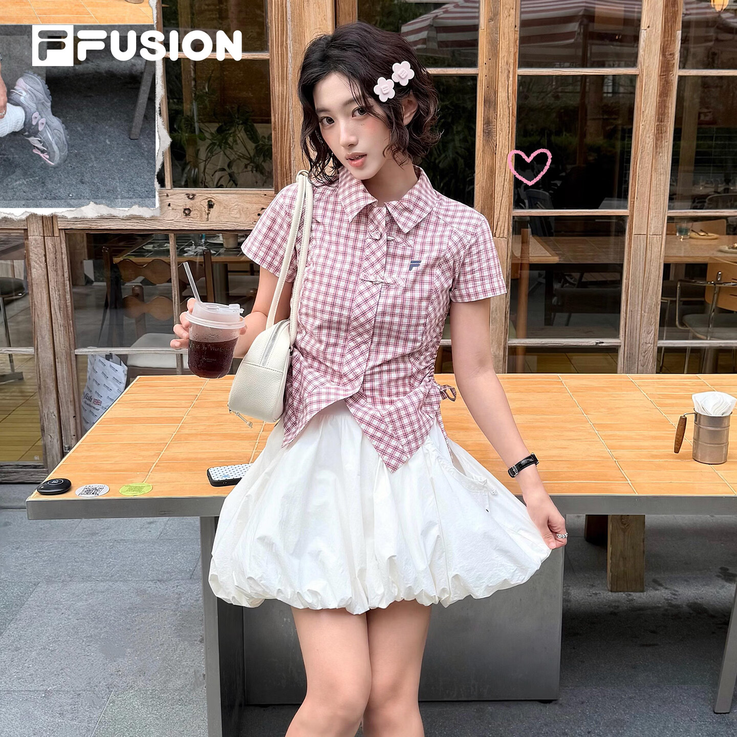 FILA FUSION斐乐潮牌梭织裙女2026夏季新款宽松花苞裙短裙半身裙子 奶雾白-WT S 160/62A/S