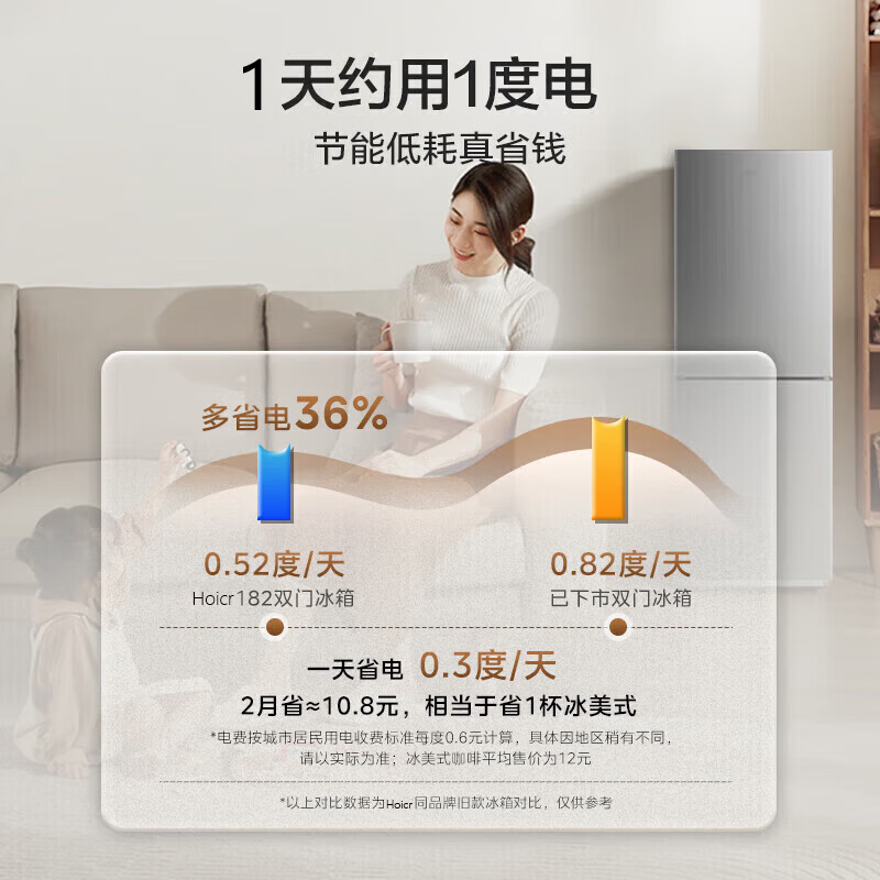 Hoicr冰箱【平台补贴30%】家用一级能效节能省电大容量低音降噪冷冻冷藏保鲜电冰箱除菌净味小型出租房 升级款318低音降噪-258L【店铺补贴】