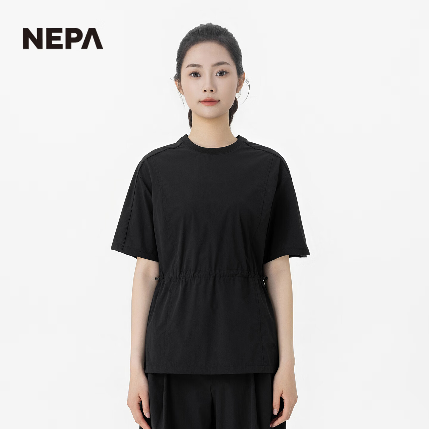 NEPA耐葩2026春夏新品女士户外舒适冷感弹力可调节圆领短袖T恤7M45364 黑色 C01 M 170/92A（100）