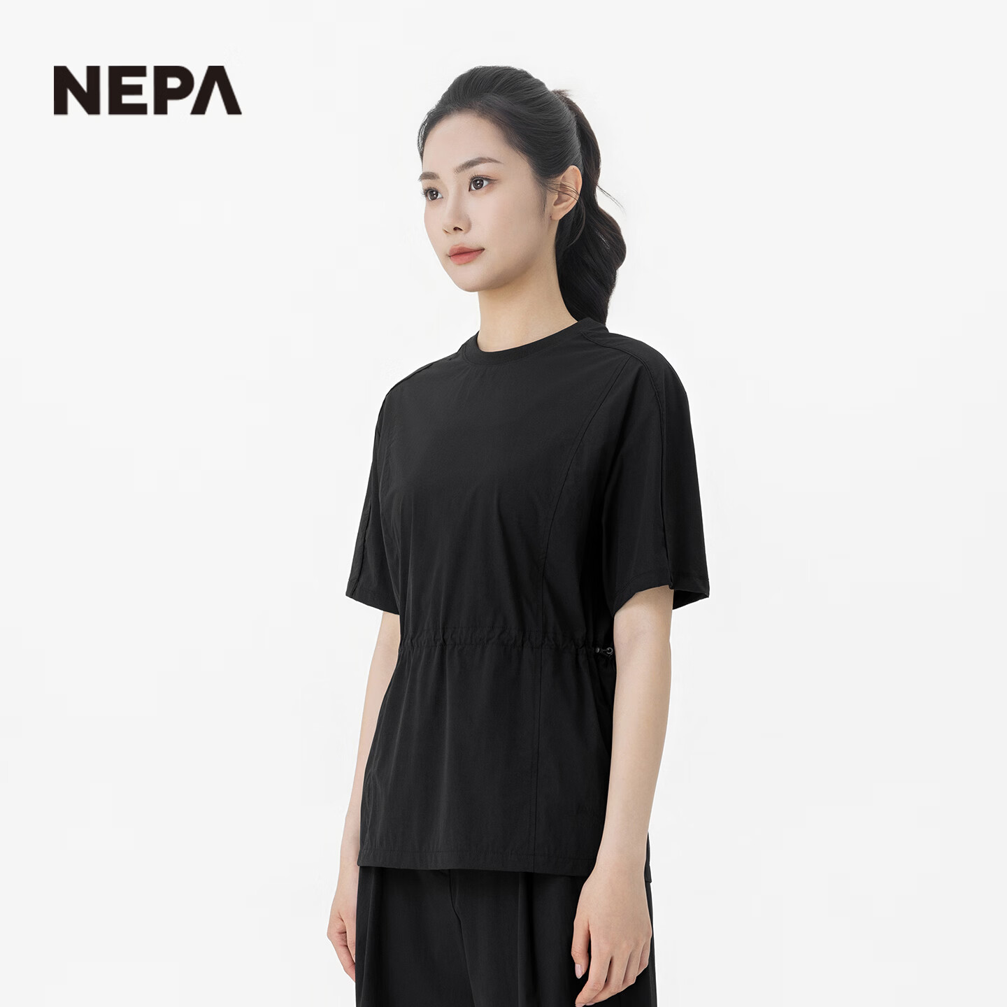 NEPA耐葩2026春夏新品女士户外舒适冷感弹力可调节圆领短袖T恤7M45364 黑色 C01 M 170/92A（100）