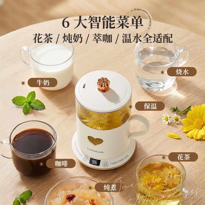 乐扣乐扣(LOCK&LOCK)全玻璃养生壶 恒温壶桌面电炖杯便携式烧水壶加热水杯 白色- 0.45L