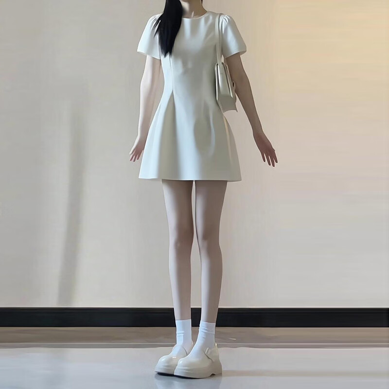 GARNUO粉色短袖连衣裙子女夏季法式小个子高级感气质礼服裙收腰显瘦短裙 灰色【短袖短款】 S 【80-100斤】