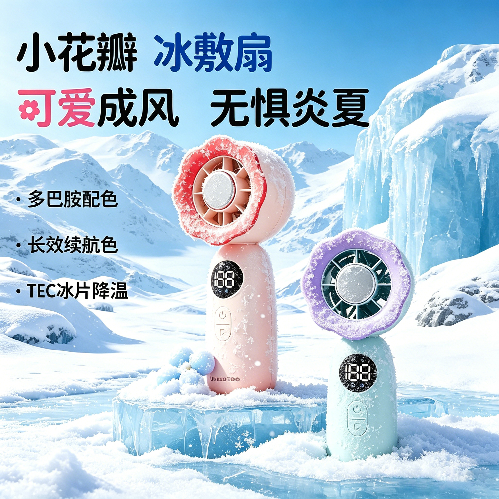 有厘头【重磅新品】多巴胺小花瓣制冷冰敷手持小风扇迷你USB充电学生随身便携高颜值长续航夏天降温神器 蜜桃晚樱 3000mAh 标准版