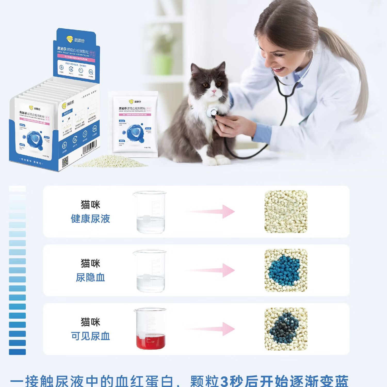 奥维他Allvita奥泌示猫咪尿隐血检测颗粒猫砂伴侣泌尿检测【官方旗舰店】顺丰包邮 奥泌示尿隐血检测颗粒 10g*10袋 1盒