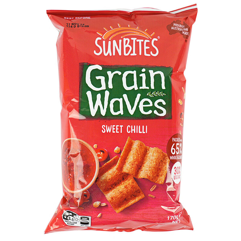 Sunbites澳大利亚进口 170g甜辣酸奶油香葱味波浪形谷物片薯片零食小吃 甜辣味波浪形谷物片170g