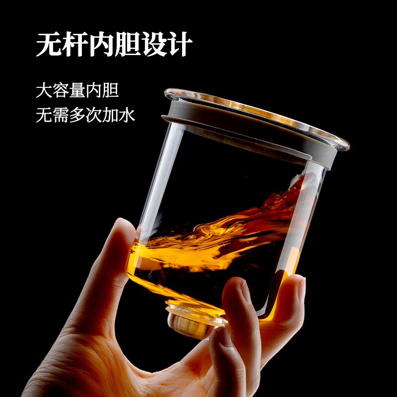 邦田(Bonston) 飘逸杯泡茶壶全玻璃内胆一键过滤茶具可拆洗茶水分离简易茶壶 单壶银色800ml【新品上市 质保一年】