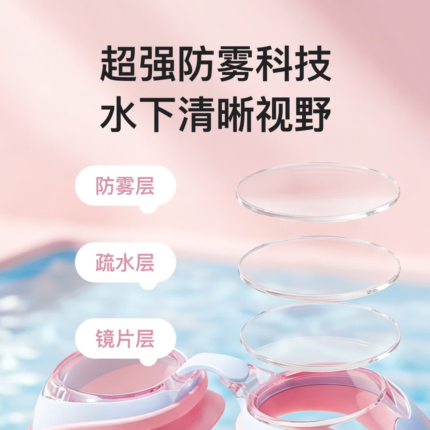 Keep儿童泳镜男女童防水防雾专业高清游泳镜舒适潜水装备硅胶镜框带子 粉蓝