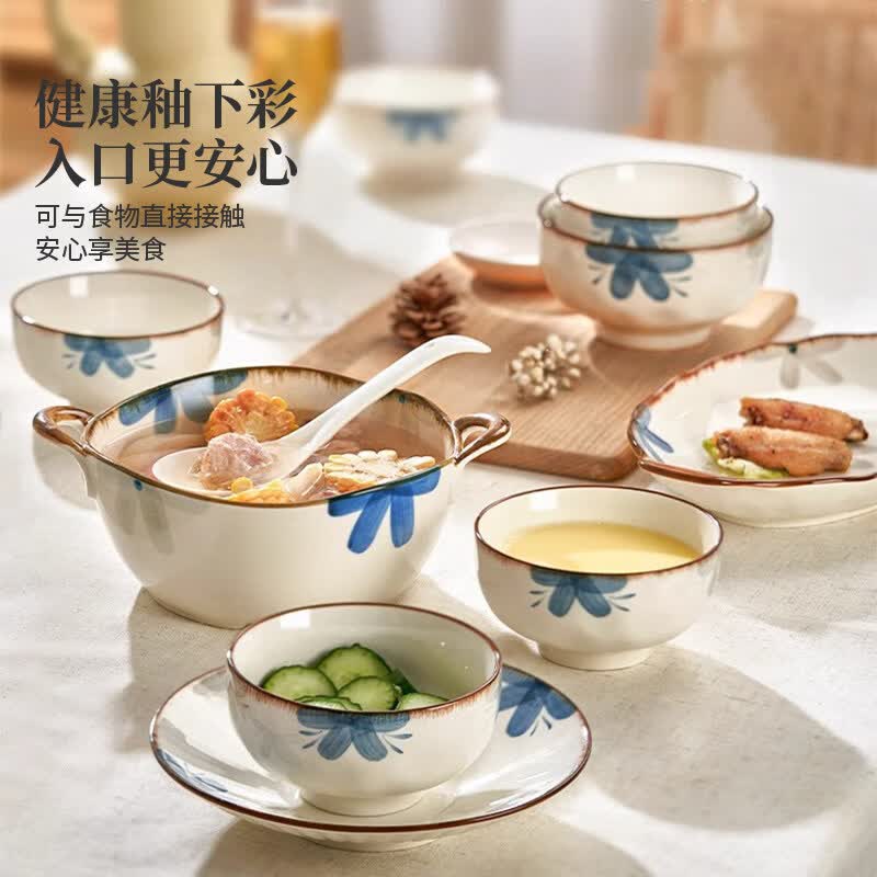 墨色中式碗碟套装家用2026新款陶瓷碗盘子碗筷餐具釉下彩日式乔迁新居 【80%客户选择 】原创墨蓝6人食27件礼盒装