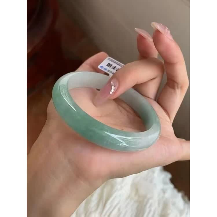 DL胖东来同款天l然高冰冰糯种玉手镯女款油青飘花缅甸老坑冰种翡 圈口63-64mm