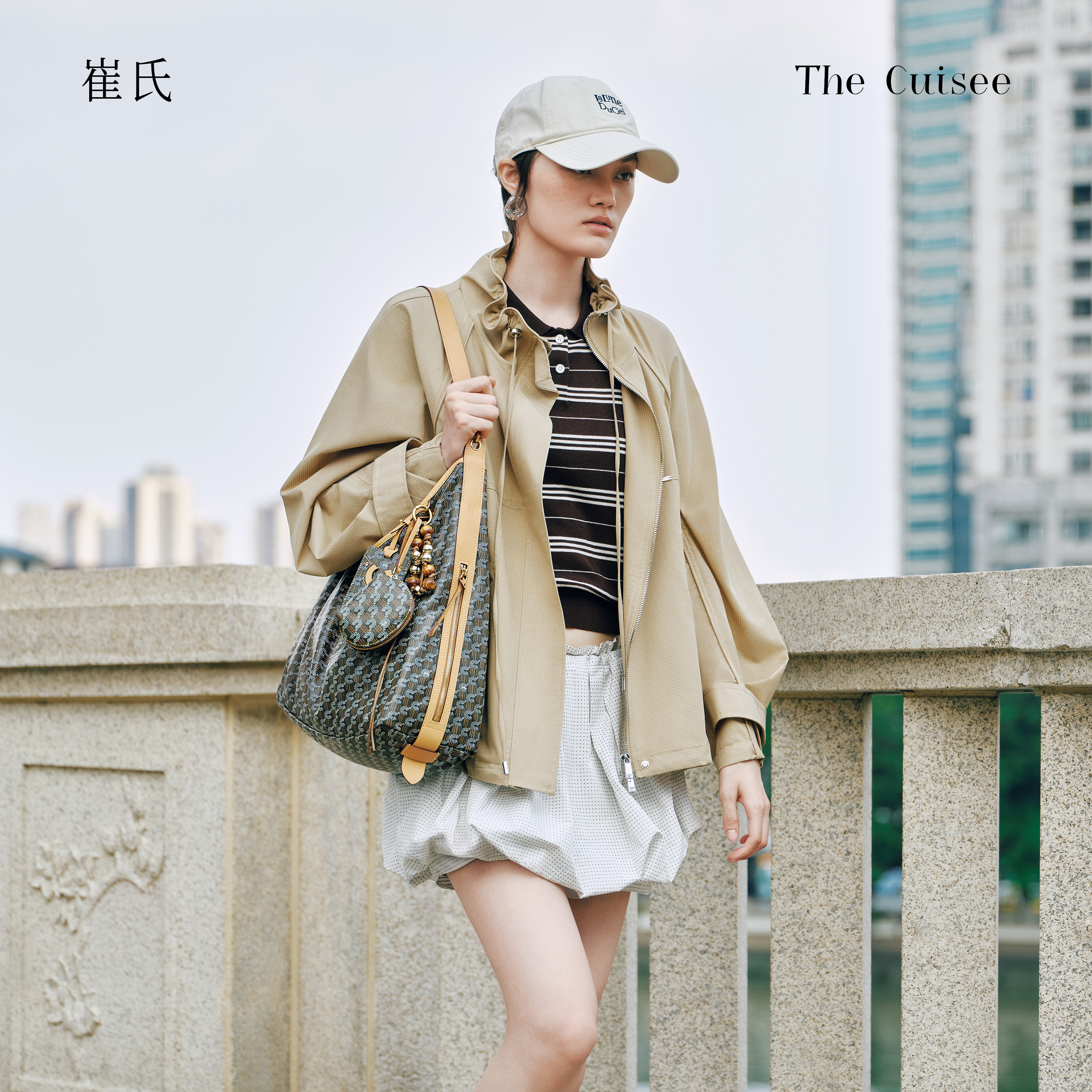 THE CUISEE崔氏下弦月hobo包老花单肩包斜挎包包女腋下托特包生日礼物 小号下弦月棕色