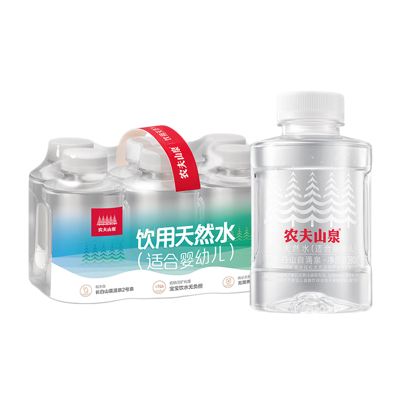 农夫山泉饮用天然水（适合婴幼儿）380ml*6瓶 膜包口袋水迷你水