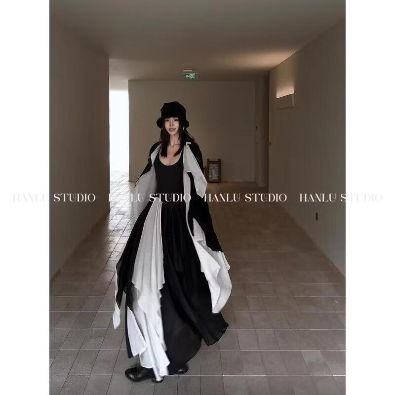 HANLU STUDIO品牌原创小众暗黑工匠系列苎麻吊带裙解构吊带连衣裙 暗黑色吊带裙 建议参考胸围 S 建议胸围83cm以内