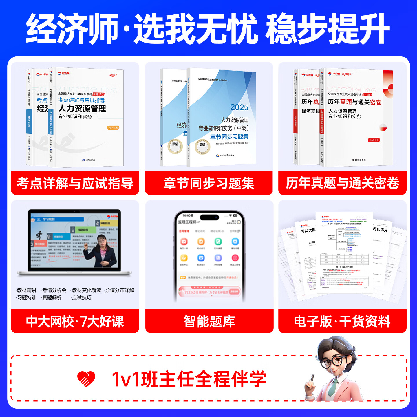 中大网校2026中级经济师教材书课包中级经济师官方教材中国人事出版社中级经济师人力资源2026经济基础知识工商金融建筑房地产中级经济师2025教材 ⑩【应试教材+真题试卷+章节习题】+套餐⑥ 人力+基