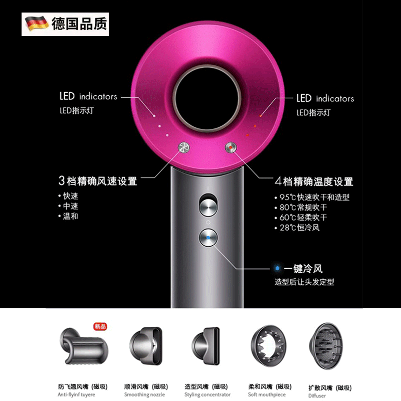 戴森德乐高速无叶吹风机家用【店铺补贴15%】85亿负离子护发静音大功率不伤发恒温速干吹风筒华强北电吹风 【梦幻紫】 单风嘴|85亿级负离子