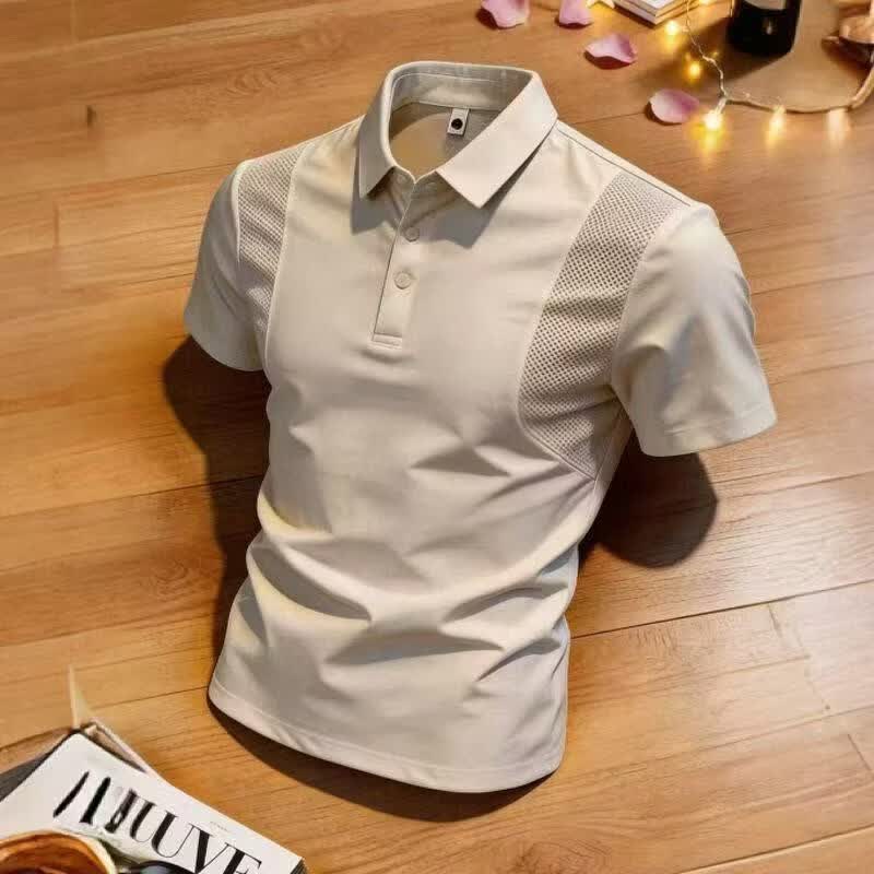 老人头夏季短袖T恤男士中青年纯色透气POLO衫运动户外宽松休闲体恤衫 BY-2666卡其 2XL 推荐160-175斤