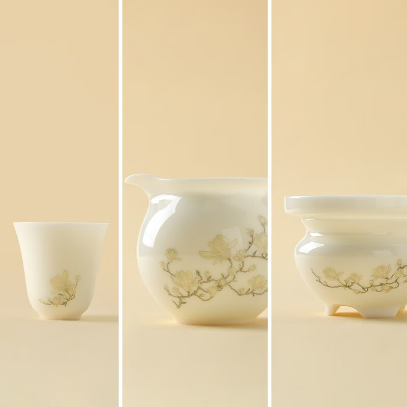 月记窑“君子如玉·白玉兰”冰种玉瓷系列单品 公道杯