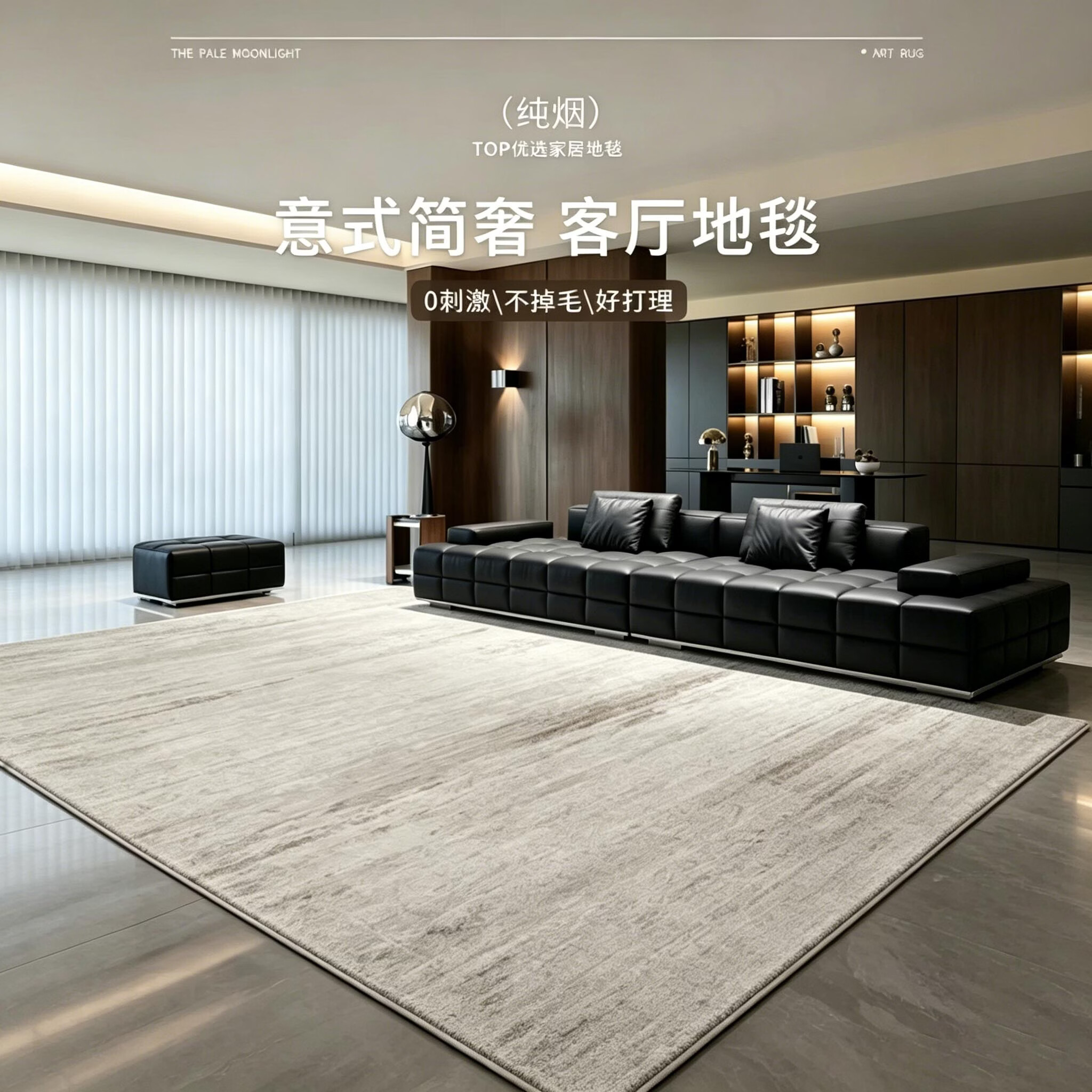兴连心意式轻奢免洗地毯客厅2026新款可擦高级感客厅茶几卧室家用地毯垫 S仿羊绒-纯烟 200*300CM