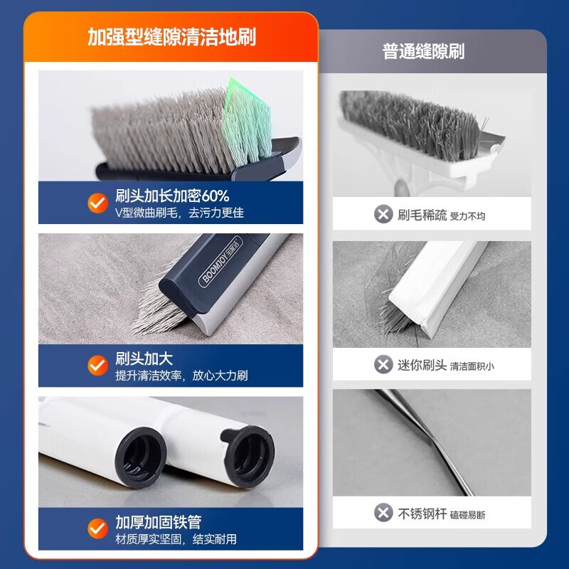 宝家洁【杨幂同款】长柄硬毛缝隙刷子浴室清洁刷卫生间地刷无死角地板刷 【升级款】V型缝隙地刷