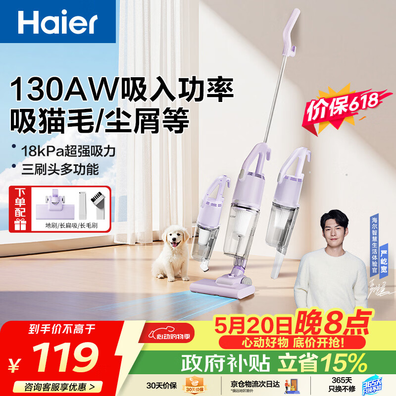 海尔（Haier）吸尘器【价保618】家用 有线手持推杆二合一 大功率大吸力 轻量车辆清洁 宠物毛发清洁HSC-S802A