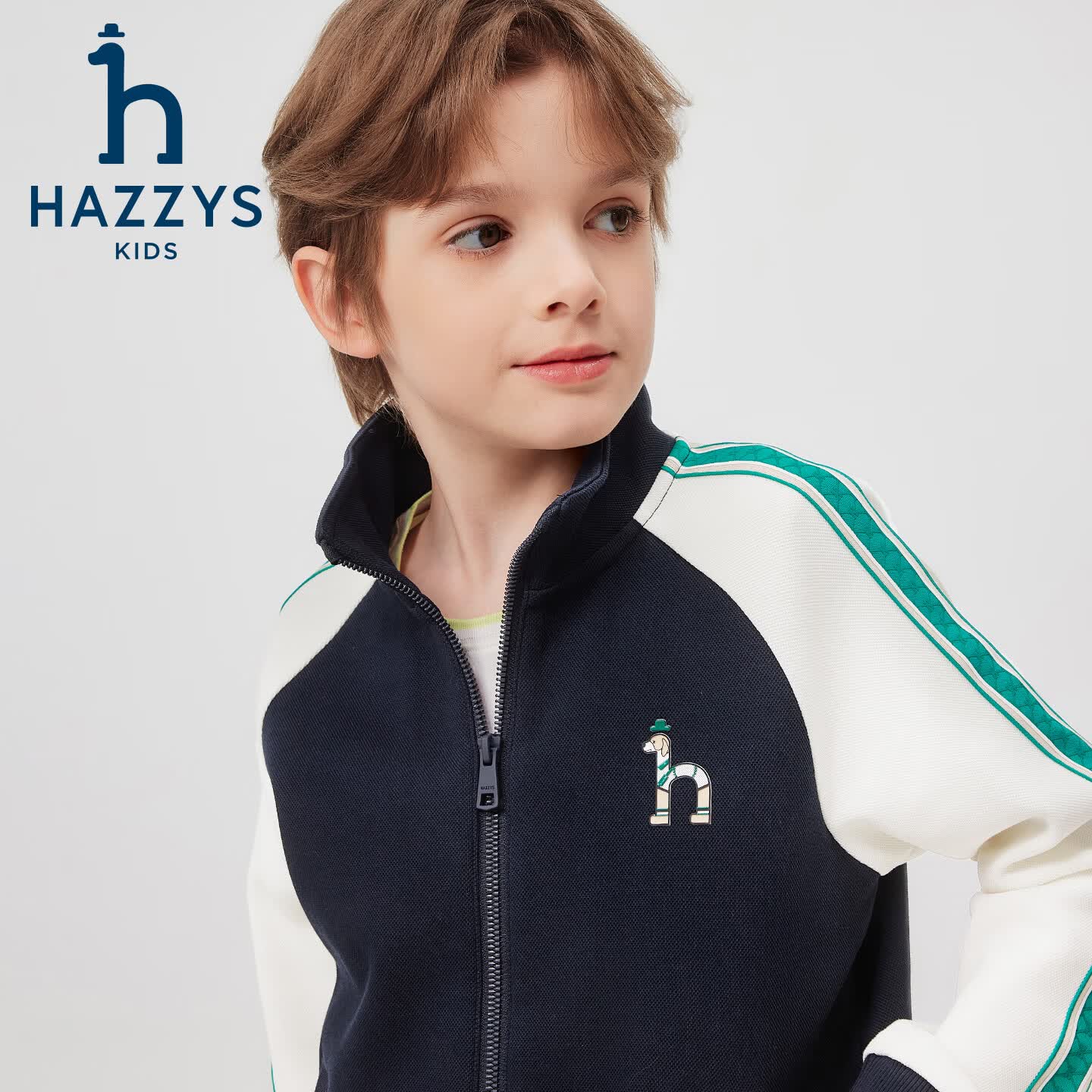 哈吉斯(HAZZYS)童装男女童套装2026春新珠地舒适长袖两件套 藏蓝 145
