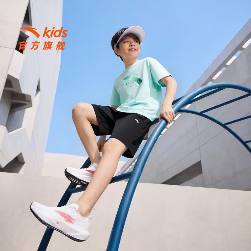 安踏儿童运动服套装男童装26夏季速干凉感短T短裤两件装五分裤T恤短袖 [男童2件套] 冰块蓝T恤+黑色5分裤 5711-3 175 cm