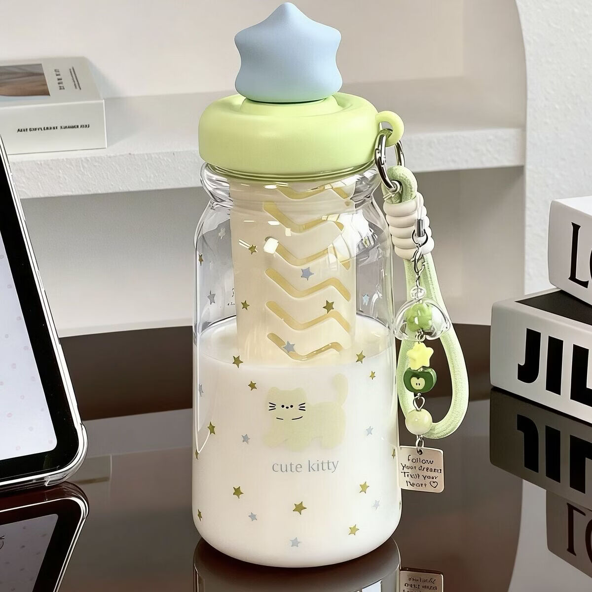 溥畔星星猫塑料杯子女生高颜值便携吸管水杯2026新款学生上学专用夏日 咖白+星星白猫+咖像素猫挂件+随机3D贴纸650m 京东折扣/优惠券
