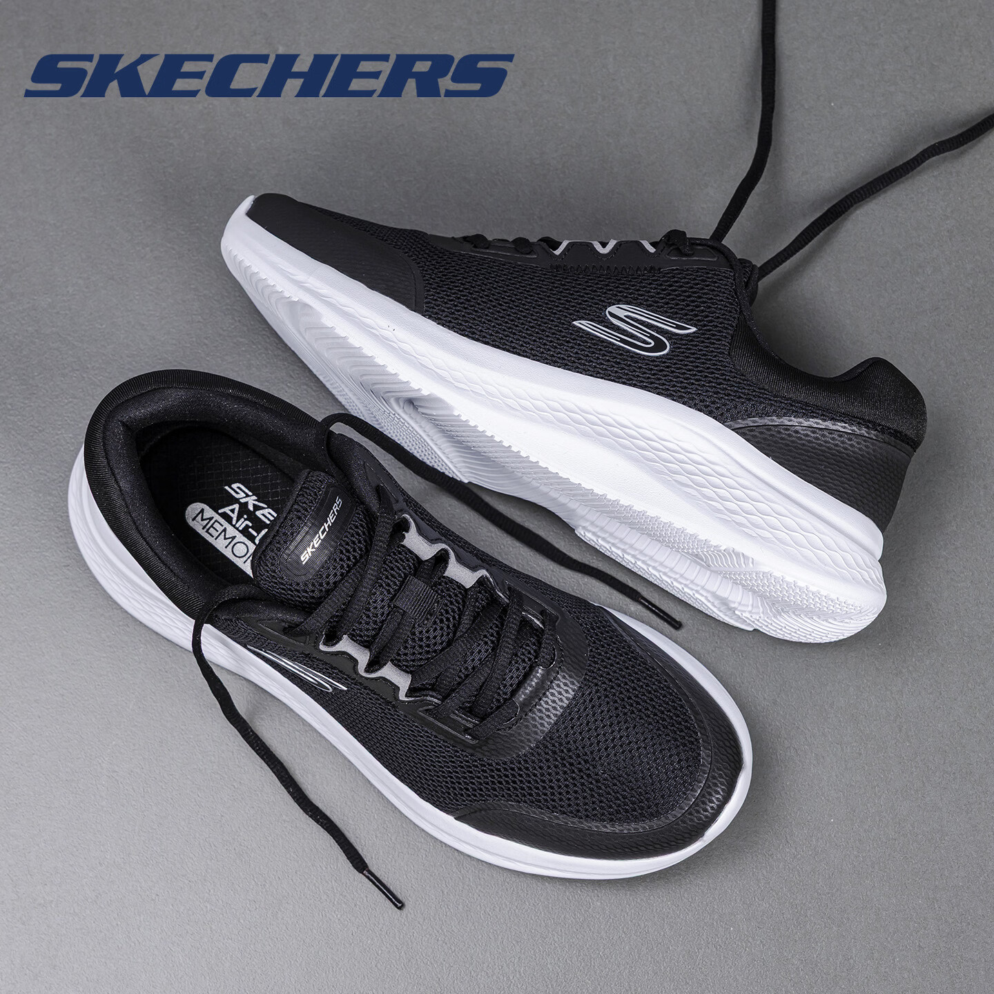 斯凯奇(Skechers)男鞋跑步鞋夏季新款网面透气运动鞋子男轻便舒适减震耐磨跑鞋官方 黑色/白色 41