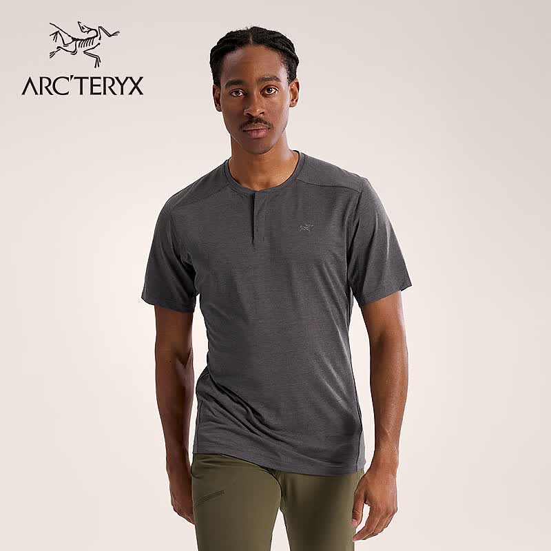 ARC'TERYX始祖鸟 KADEM HENLEY SS 男子 运动短袖T恤 BLACK HEATHER/黑灰色 M