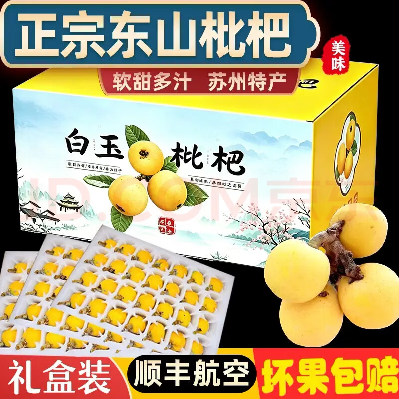 当天发货【正宗】苏州东山白玉枇杷JD多地次日达孕妇老人小孩水果 5斤96颗