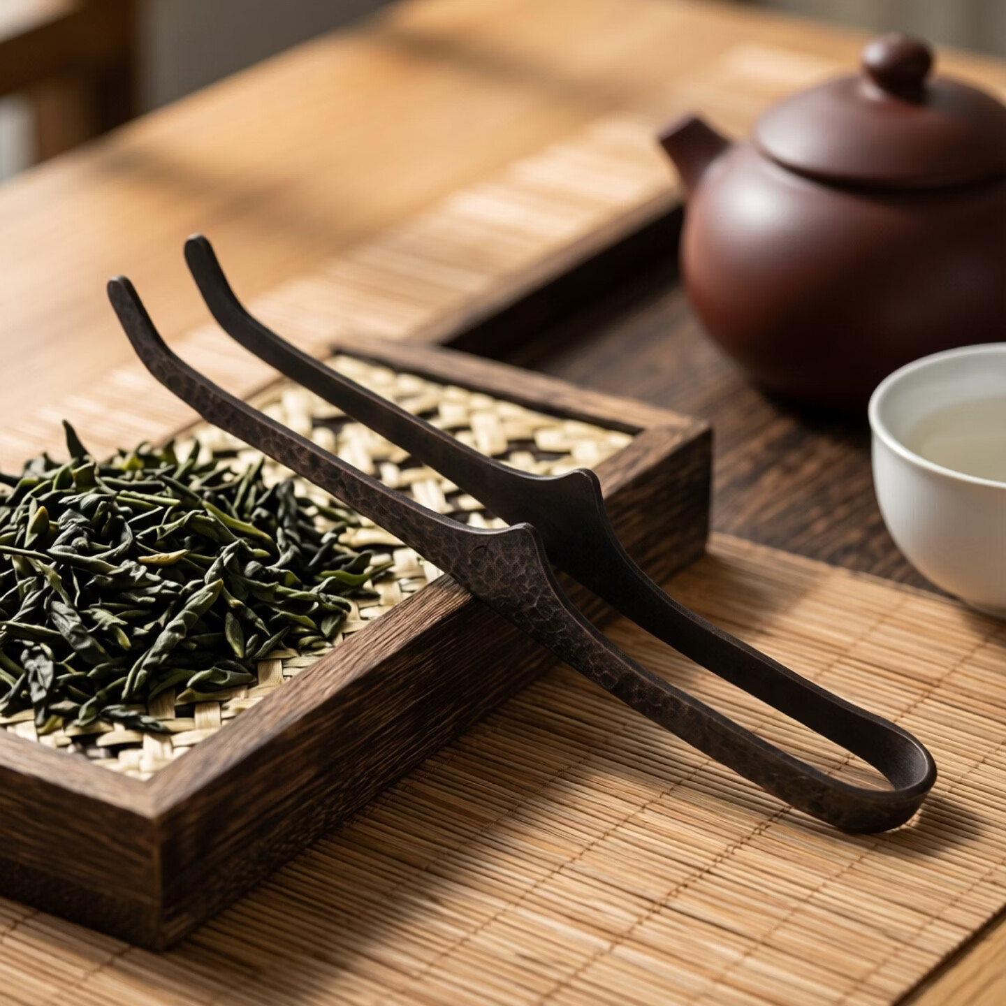 手工锤纹紫铜茶夹17cm新中式复古茶杯夹防烫取杯夹功夫茶具配件 紫铜锤纹茶夹