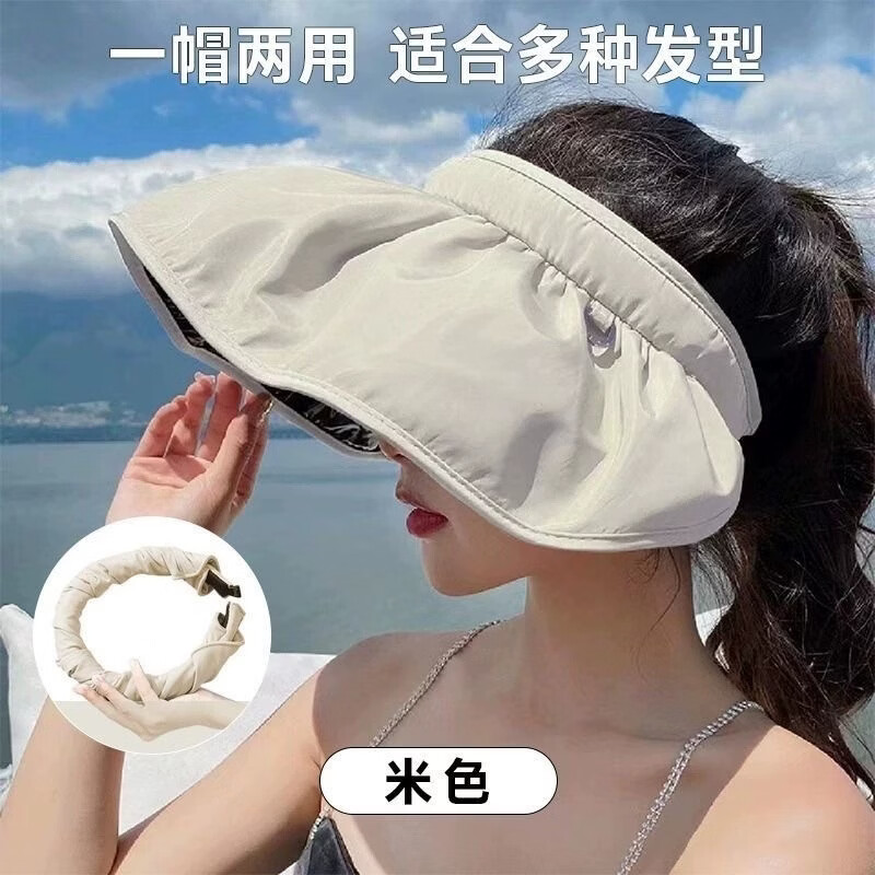 XF XIAOFANG遮阳帽防晒帽女夏季太阳帽防紫外线大帽檐2026新款空顶帽户外帽子 黄色 折叠款