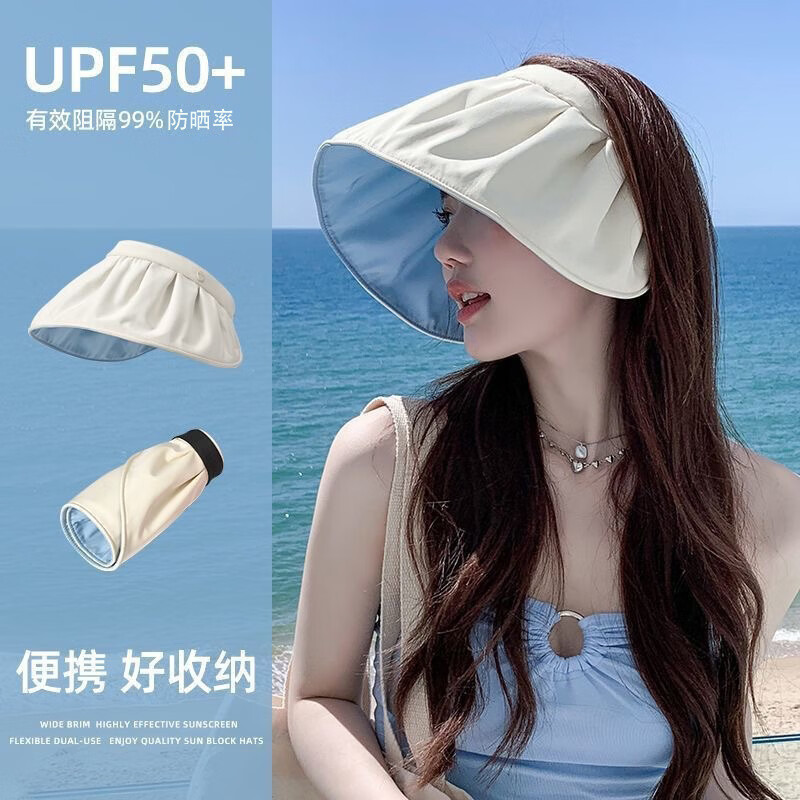 XF XIAOFANG遮阳帽防晒帽女夏季太阳帽防紫外线大帽檐2026新款空顶帽户外帽子 黄色 折叠款