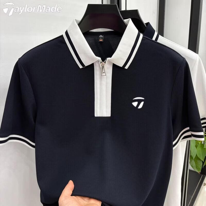 Taylormade泰勒梅高尔夫男士纯棉POLO衫夏季户外休闲短袖翻领T恤 蓝色 4XL 建议190-210斤