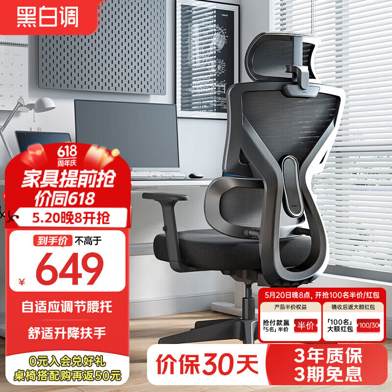 黑白调P5双背-Ultra人体工学椅电脑椅子办公椅人工力学椅电竞椅 P5 Ultra-双背款【有脚托】