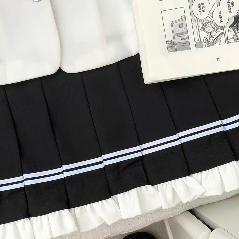 川奈香【月白序】水手服正版原创jk制服短袖学院风百褶裙制服套装 白色款上衣+裙子+黑领结一套 外宋小物 M 90-100斤