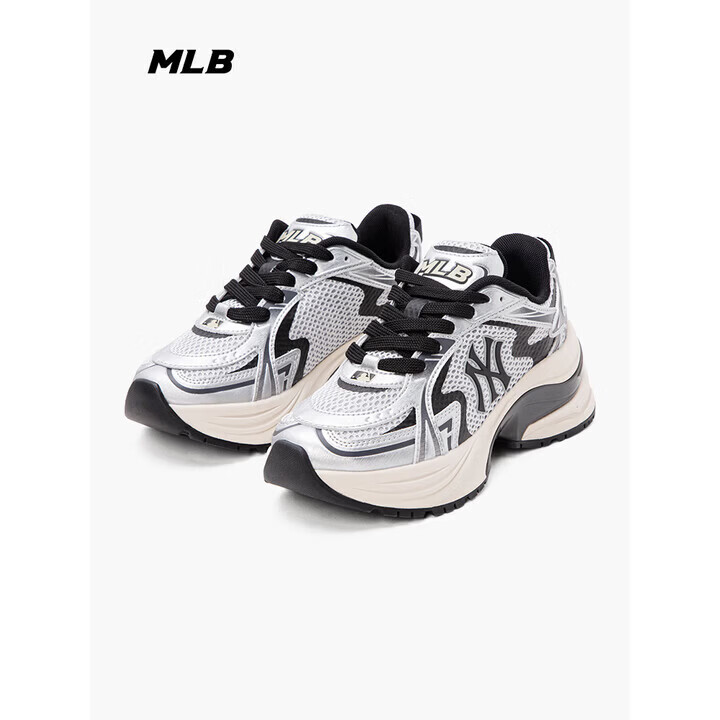 MLB鞋子男女款老爹鞋百搭网面透气运动鞋休闲流浪鞋KARINA明星同款 纽约洋基队银色3ARNCVR5N 36.5 230mm