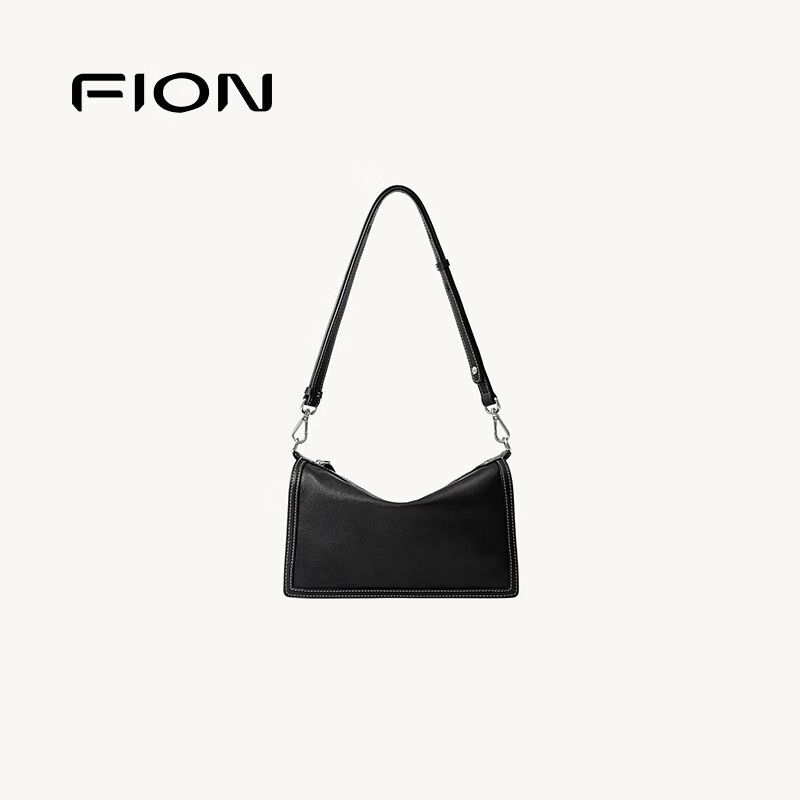 FION菲安妮新款莫相离系列枕头包百搭牛皮单肩斜挎包生日礼物 经典黑-大款